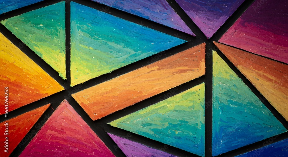 Aufkleber abstract geometric composition featuring colorful triangles and rectangles outlined in black, creati