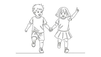Joyful Childhood Friends: Two children, hand-in-hand, embark on an adventure, their youthful spirits and carefree smiles radiating pure friendship.