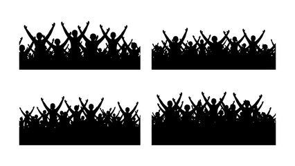 Silhouette of A Cheering Crowd: A silhouette of a dynamic crowd of people celebrating, arms raised in jubilant solidarity. Capture the energy and excitement of collective celebration.