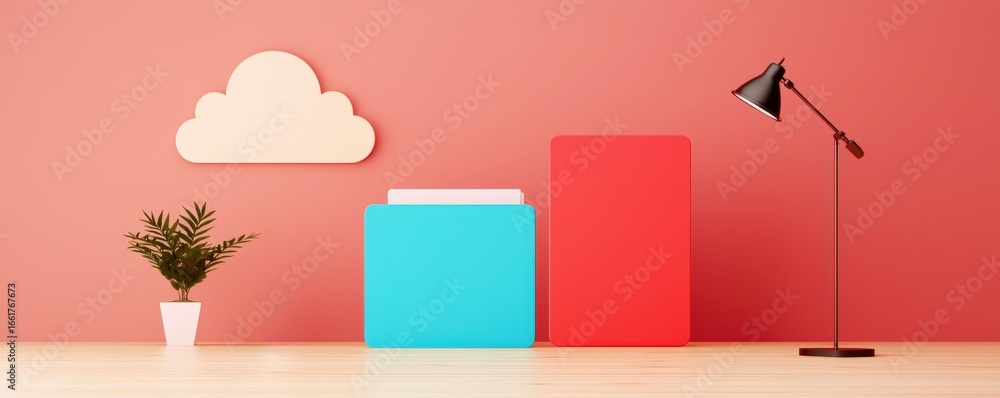 Aufkleber productivity tools workflow minimalist concept. stylish workspace with colorful file folders and a l