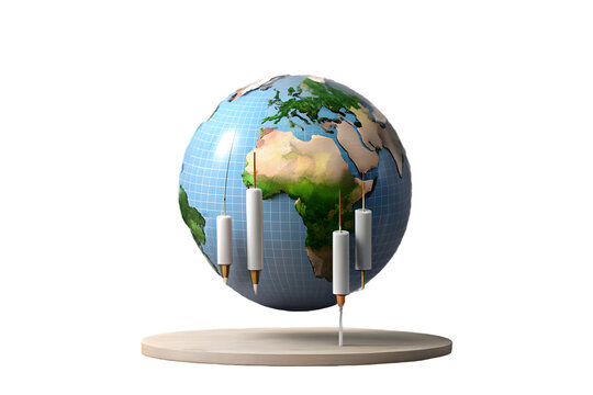 Earth globe with candlestick chart showing uptrend global market concept 3d rendering isolated on transparent background - Powered by Adobe