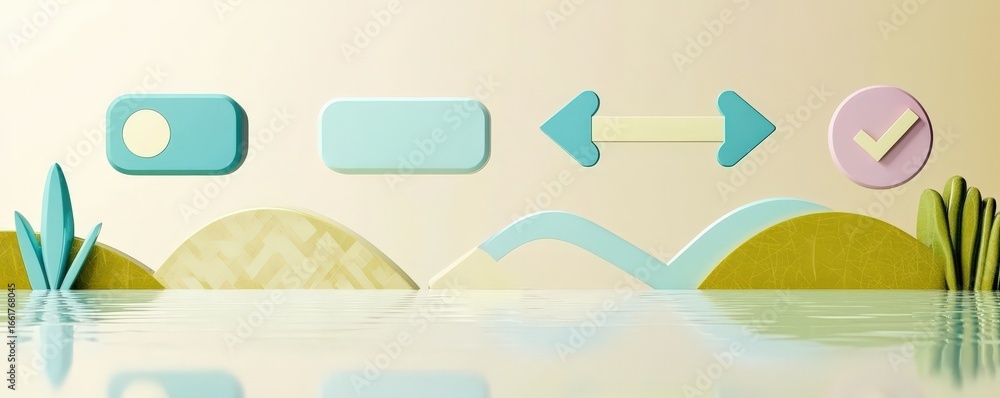Poster productivity tools workflow minimalist concept. digital landscape with abstract elements and symbols