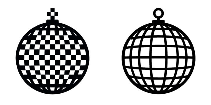 black silhouettes of disco balls on a transparent background. disco. 2d disco balls. disco party tickets