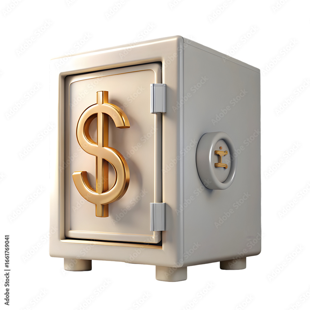 Poster dollar symbol as combination safe box 3d rendering isolated on transparent background