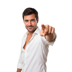Man Pointing at Camera on White Background