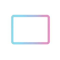 Vibrant neon rectangular frame with rounded corners, glowing in a gradient of blue and pink on a white background.