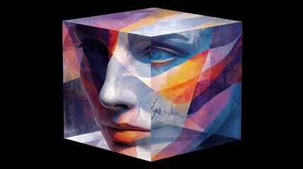 Abstract face design in geometric cube