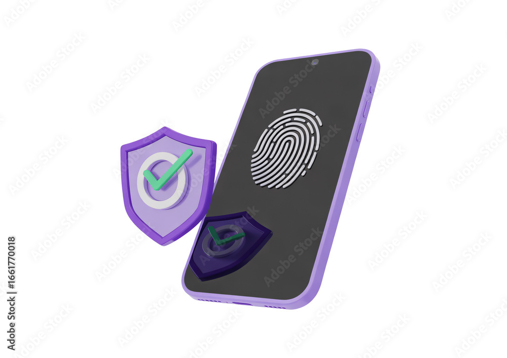 Fototapete secure smartphone with fingerprint authentication and shield protection, emphasizing data privacy an