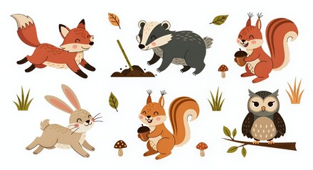 Adorable Forest Friends: A Charming Collection of Cartoon Animals