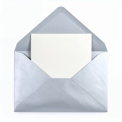 Elegant silver envelope showcasing a pristine blank card for message on white background