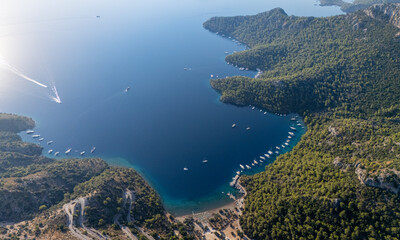 Aerial view of Sarsala Bay in Dalaman, Turkey