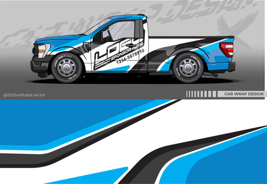 Car Wrap Design. Livery decal car vector with white blue colour. Sticker full body car suitable for racing, rally and daily use