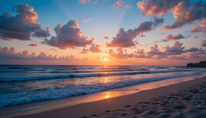 Golden Sunset Beach Background with Ocean Horizon for Product Display