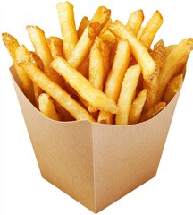 Golden french fries in a brown paper container (1)
