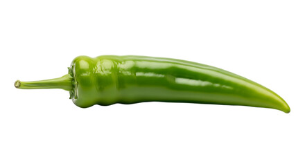 A vibrant green chili pepper isolated on transparent background, a spicy and flavorful ingredient perfect for adding heat to your favorite dishes, showcasing its natural color and texture
