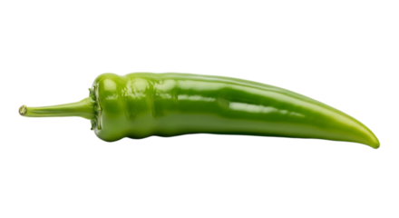 A vibrant green chili pepper isolated on transparent background, a spicy and flavorful ingredient perfect for adding heat to your favorite dishes, showcasing its natural color and texture