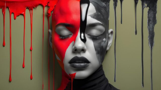 Paint Dripping on Face with Olive Backdrop