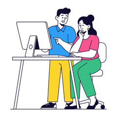 Collaboration & Innovation in the Workplace: Two professionals, immersed in a moment of focused teamwork, collaborating on a project, their interaction suggesting a dynamic of idea sharing.