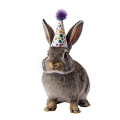 Obraz premium Festive Rabbit Portrait with Party Hat Isolated Background