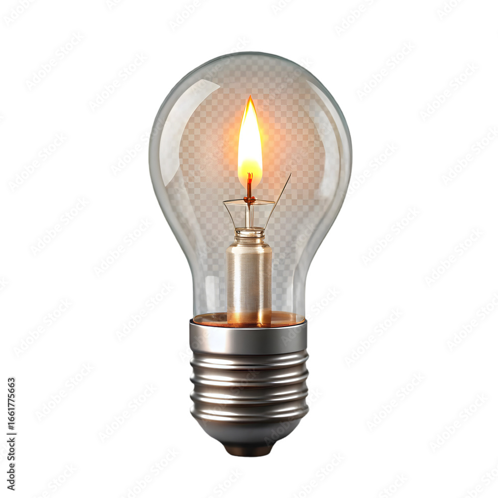 Poster light bulb with burning candle inside electrical faults breakdowns and outages concept 3d rendering 