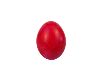 Painted in red natural easter chicken egg flying isolated . One red festive egg closeup. Happy Easter spring decoration.