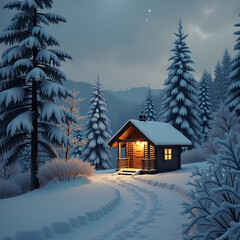 house in winter forest