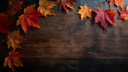 Obraz premium colorful autumn leaves on wooden backgkround