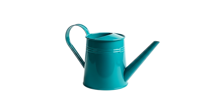A turquoise watering can isolated on transparent background, perfect for watering your garden and plants with style and efficiency during the spring and summer months