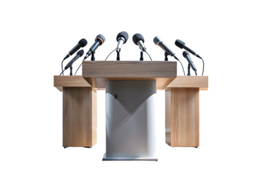 Podium with microphones isolated on transparent background
