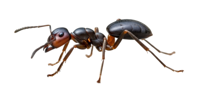 Close-up of a Black Ant, transparent background, cutout PNG