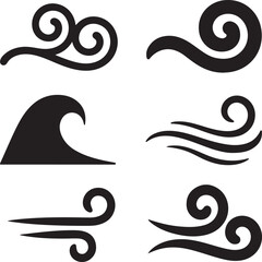 Swirls waves and wind elements abstract black