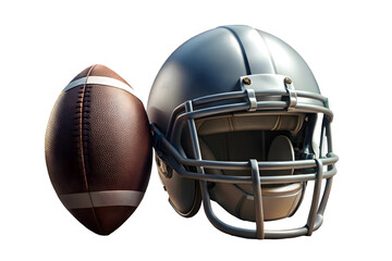Naklejka premium American football helmet and ball 3d rendering isolated on transparent background