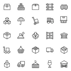Modern warehouse inventory management icons for logistics and storage