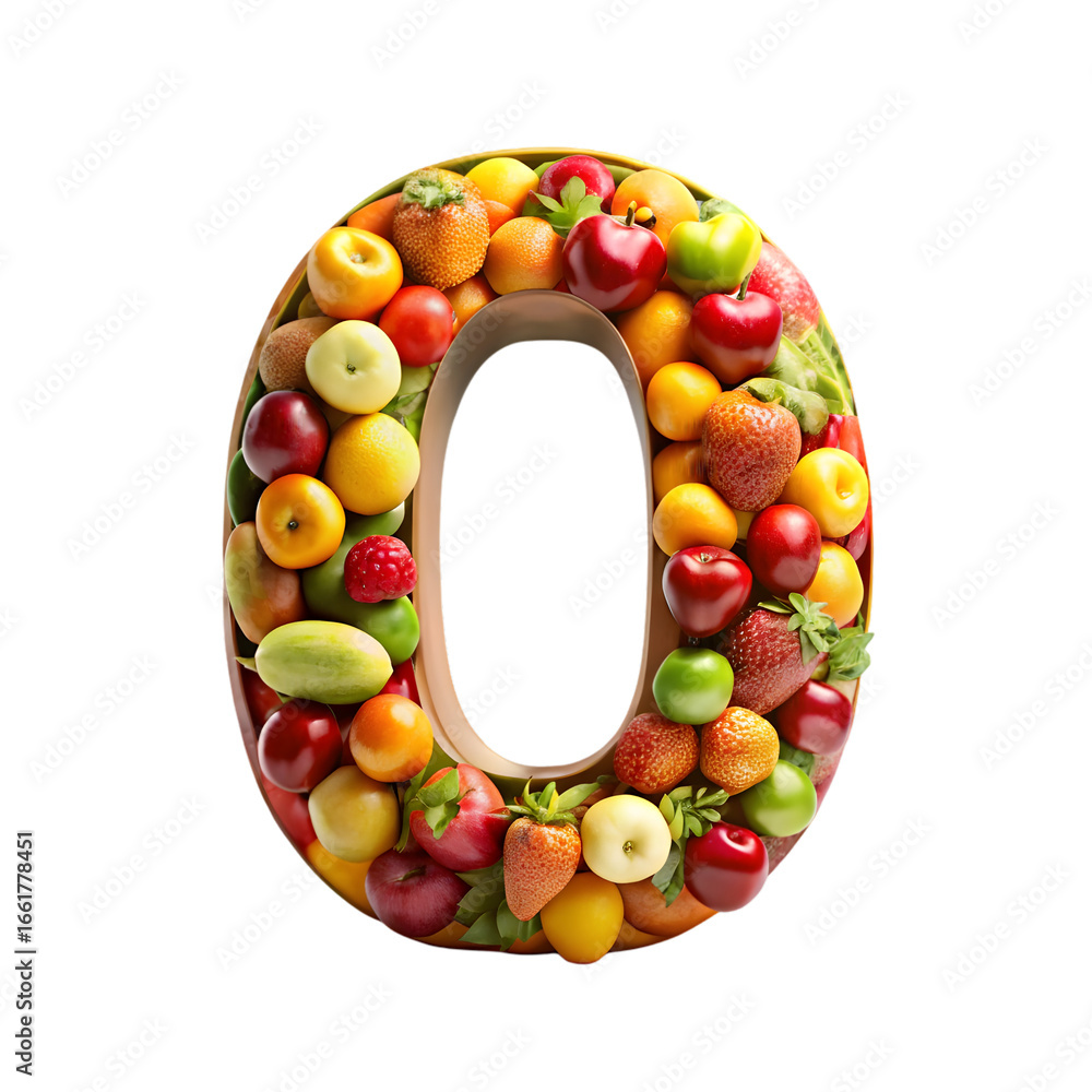 Poster letter o fruit font 3d rendering isolated on transparent background