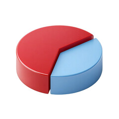 A 3d rendered pie chart with two segments, one red and one blue, isolated on a transparent background, representing data analysis and business concepts