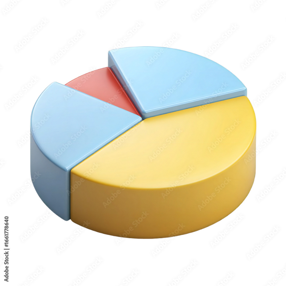 Poster colorful 3d pie chart representing data analysis and business growth, isolated on transparent backgr