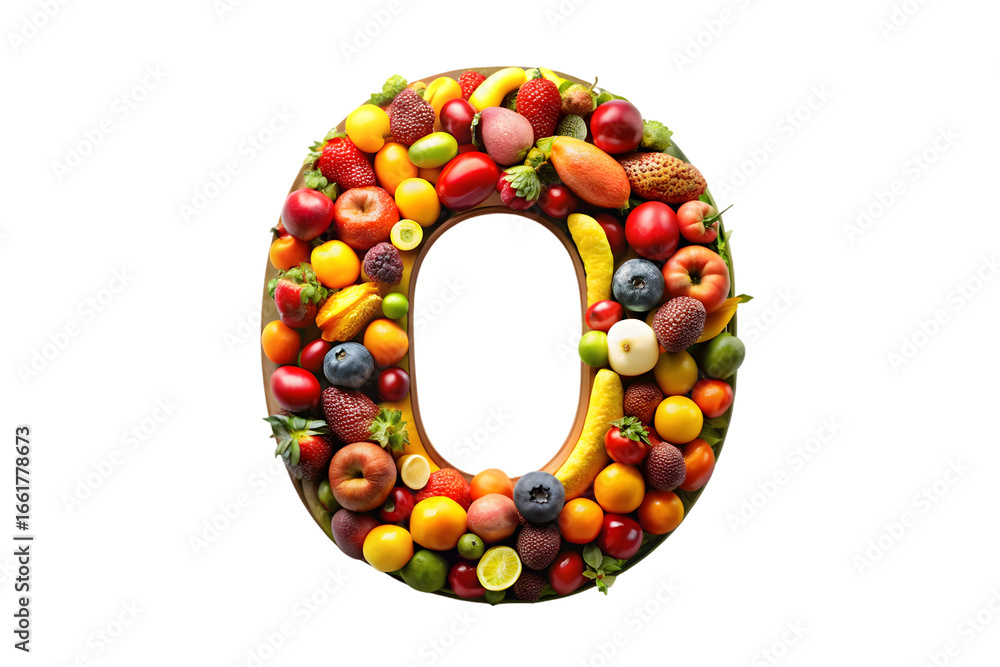 Poster letter o fruit font 3d rendering isolated on transparent background