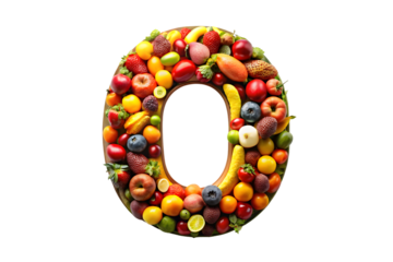 Letter O fruit font 3d rendering isolated on transparent background