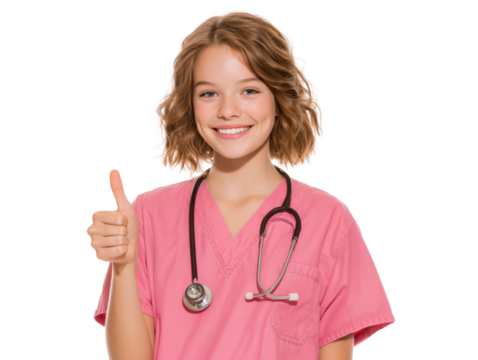 Nurse healthcare medical doctor hospital clinic stethoscope thumbs up on transparent background
