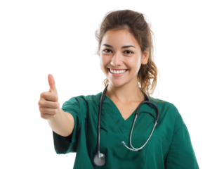Healthcare doctor nurse medical professional thumbs up portrait smile on transparent background