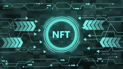 NFT Non-fungible token digital crypto on virtual screen. technology background animation 4k... - Powered by Adobe