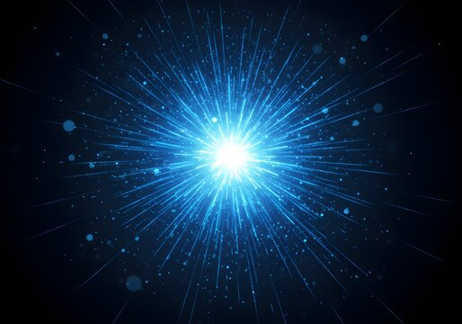 A vibrant blue light bursts forth, radiating outward in streaks of sparkling particles. The effect creates a sense of intense energy and movement, like looking down a futuristic tunnel