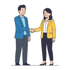 Business Agreement Handshake: A male and female figure shake hands in a clean, professional setting. conveying concepts of collaboration, partnership, agreement, and successful negotiation.