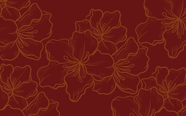 Obraz premium Vintage ornate seamless pattern with red flowers and green leaves, perfect for a decorative textile or wallpaper design