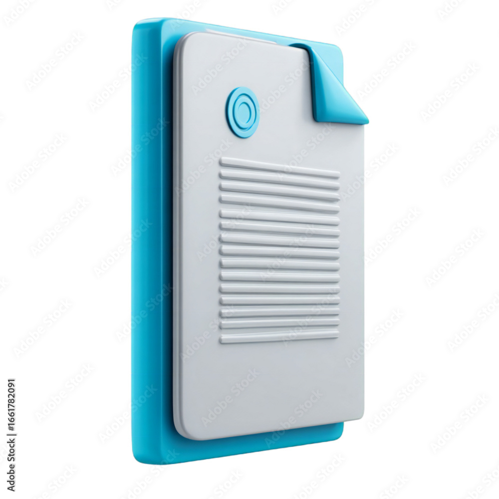 Poster a 3d render of a document or file folder with a page peeking out, isolated on transparent background