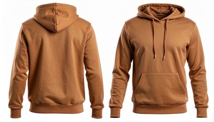 Comfortable brown hoodie, classic style with front and back views. This versatile apparel features soft fabric, perfect for casual everyday wear and modern fashion.