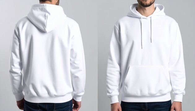 Blank White Hoodie Mockup Front and Back Views for Design Presentation