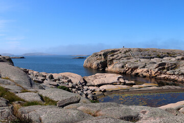 Hiking trail at the coast of Smögen with view at the skerries of the archipelago, Bohuslän, Sweden