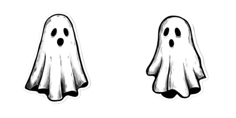 Haunted Ghost Halloween Sticker – Creepy Vector with Thick Black Outline Isolated on Transparent PNG Background