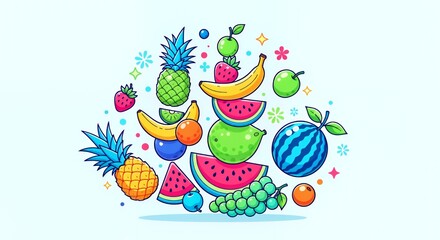 Fototapeta premium Vibrant Summer Fruit Fiesta: A Delightful Burst of Color and Freshness